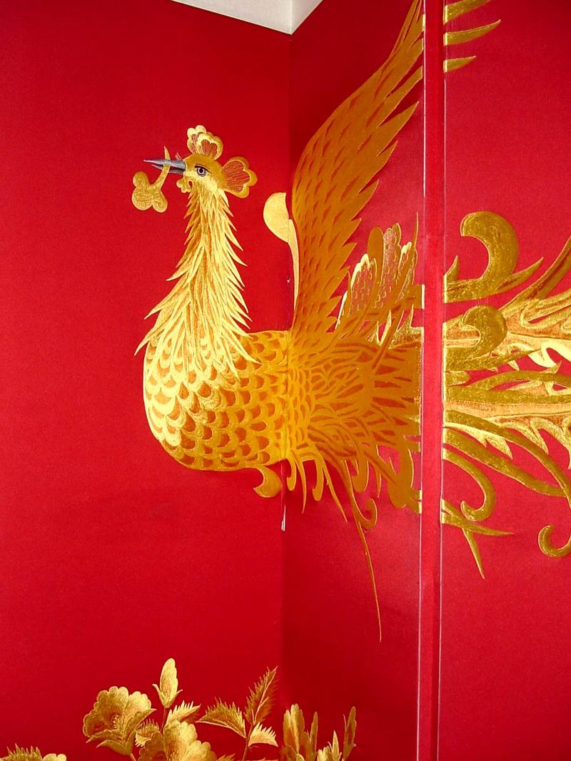 [Animal Art] Embroidery of Chinese Phoenix {!--봉황 자수 병풍-->; DISPLAY FULL IMAGE.