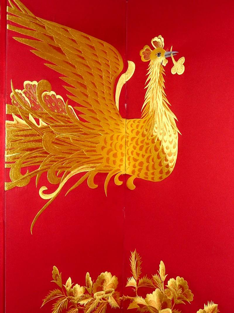 [Animal Art] Embroidery of Chinese Phoenix {!--봉황 자수 병풍-->; DISPLAY FULL IMAGE.