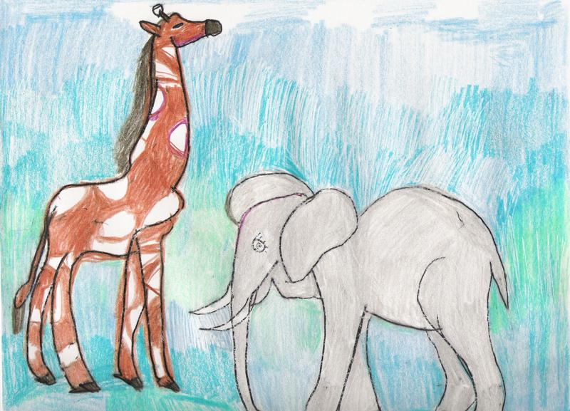 GIRAFFEE & ELEPHANT; DISPLAY FULL IMAGE.