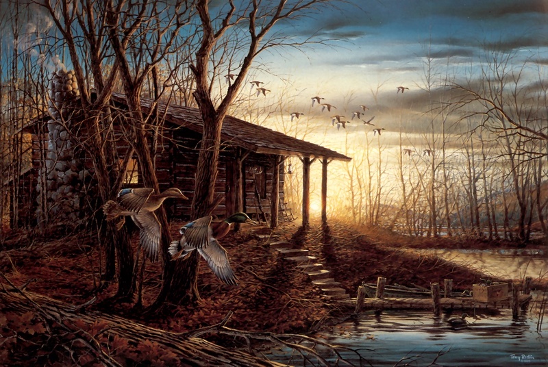 [Animal Art - Terry Redlin] Morning Retreat - Ducks in flight; DISPLAY FULL IMAGE.