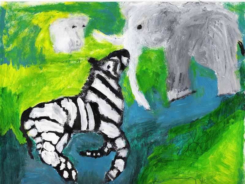 ZEBRA & ELEPHANT; DISPLAY FULL IMAGE.