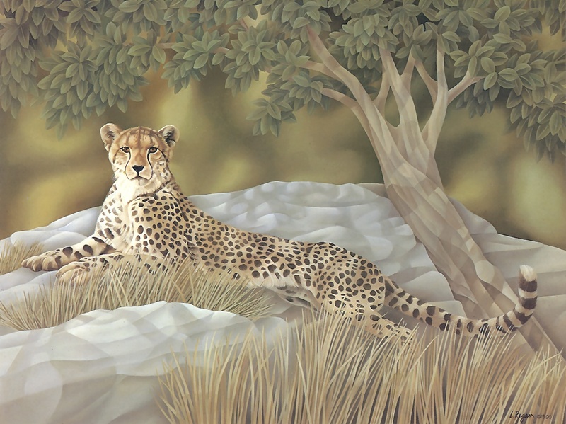 Consigliere Scan: Vanishing Species, The Wildlife Art of Laura Regan - 002 Cheetah; DISPLAY FULL IMAGE.