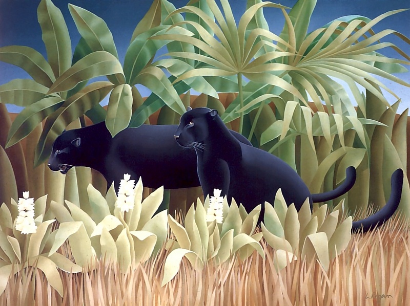 Consigliere Scan: Vanishing Species, The Wildlife Art of Laura Regan - 005 Leopard Black Panther; DISPLAY FULL IMAGE.