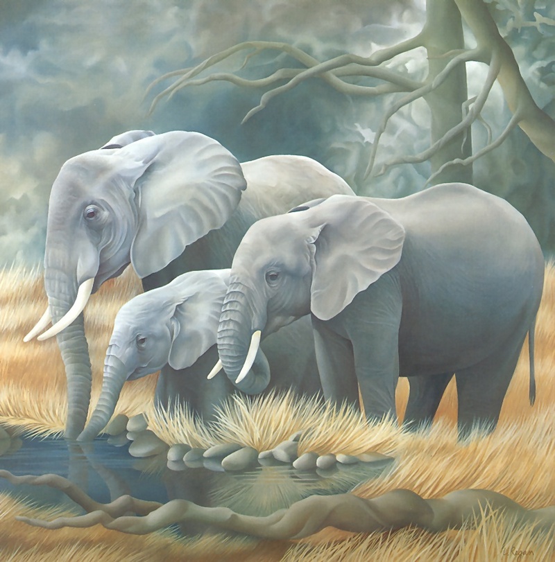 Consigliere Scan: Vanishing Species, The Wildlife Art of Laura Regan - 006 African Elephant; DISPLAY FULL IMAGE.