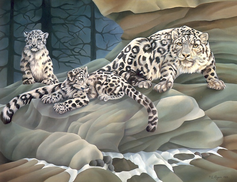 Consigliere Scan: Vanishing Species, The Wildlife Art of Laura Regan - 011 Snow Leopard; DISPLAY FULL IMAGE.