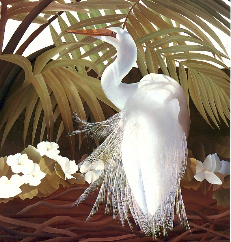 Consigliere Scan: Vanishing Species, The Wildlife Art of Laura Regan - 026 Great Egret; DISPLAY FULL IMAGE.