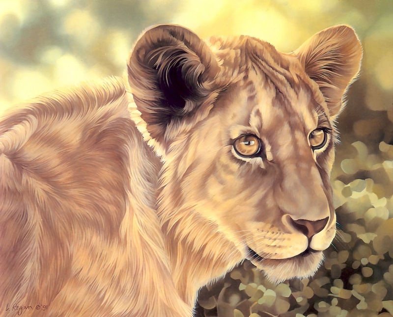 Consigliere Scan: Vanishing Species, The Wildlife Art of Laura Regan - 030 Lion; DISPLAY FULL IMAGE.