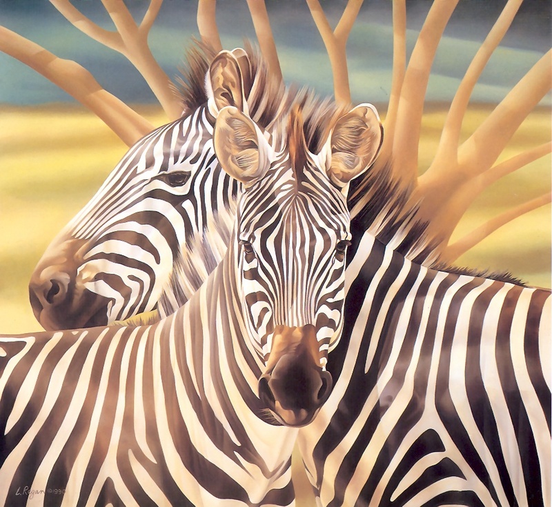 Consigliere Scan: Vanishing Species, The Wildlife Art of Laura Regan - 034 Mountain Zebra; DISPLAY FULL IMAGE.