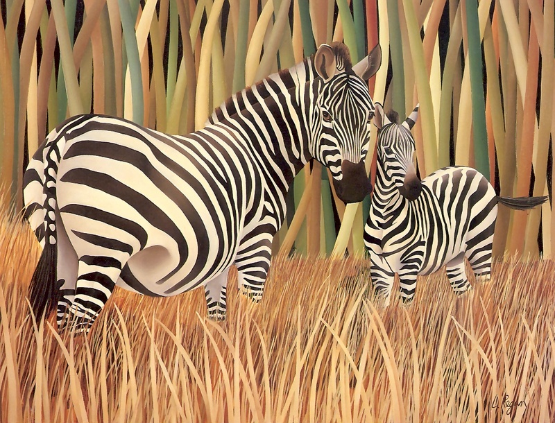 Consigliere Scan: Vanishing Species, The Wildlife Art of Laura Regan - 035 Mountain Zebra; DISPLAY FULL IMAGE.