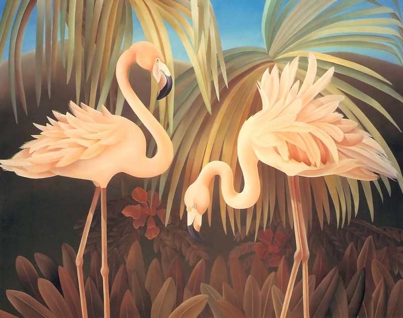 Consigliere Scan: Vanishing Species, The Wildlife Art of Laura Regan - 044 American Flamingo; DISPLAY FULL IMAGE.