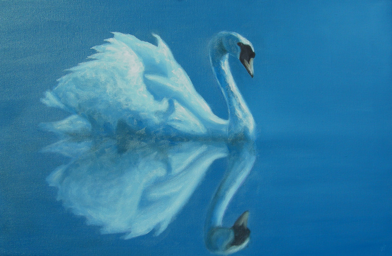 schwan/spiegelschwan 1, blau, painting; DISPLAY FULL IMAGE.