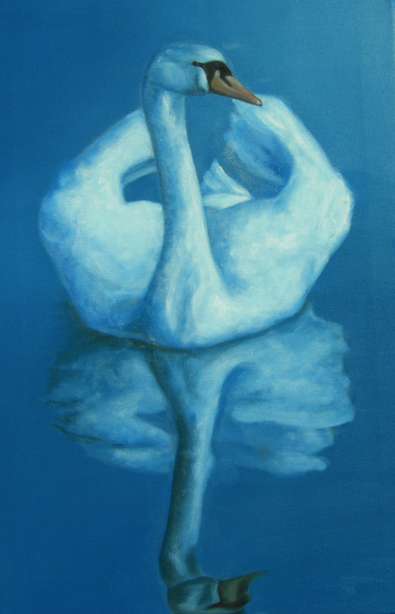 schwan/spiegelschwan 2, blau, painting; DISPLAY FULL IMAGE.