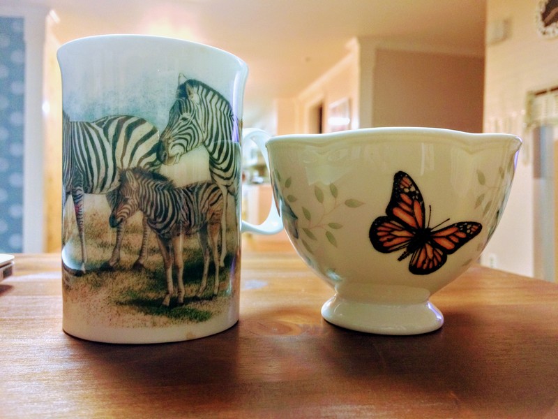 Zebra mug & Butterfly cup; DISPLAY FULL IMAGE.