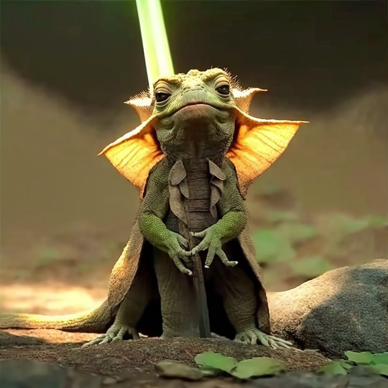 Yoda the frilled lizard with light sword by midjourney.jpg; DISPLAY FULL IMAGE.