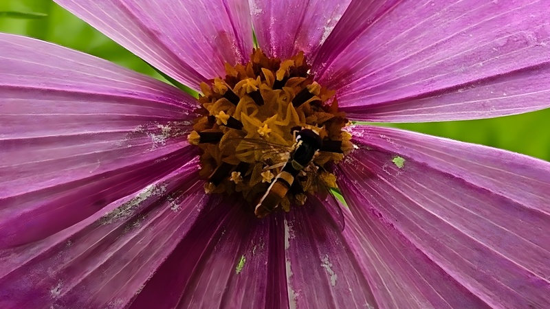 살사리꽃의 꼬마꽃등에 (Sphaerophoria scripta) 수컷 (확대); DISPLAY FULL IMAGE.