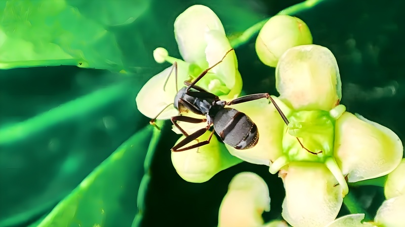 [옛사진] 사철나무 꽃의 일본왕개미 (Camponotus japonicus); DISPLAY FULL IMAGE.