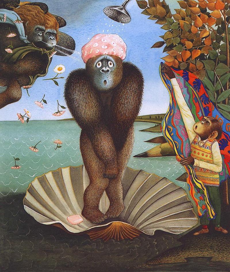 [Animal Art - Anthony Browne] (Gorilla) Willy's Pictures - Birthday Suit; DISPLAY FULL IMAGE.