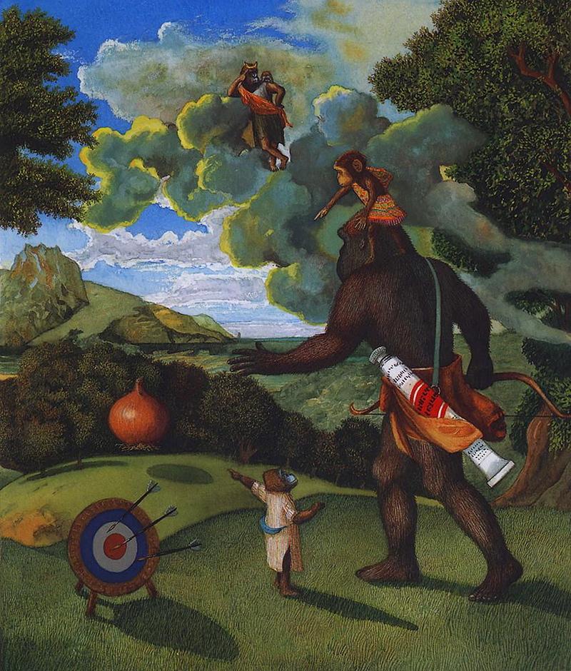[Animal Art - Anthony Browne] (Gorilla) Willy's Pictures - Landscape With Onion; DISPLAY FULL IMAGE.