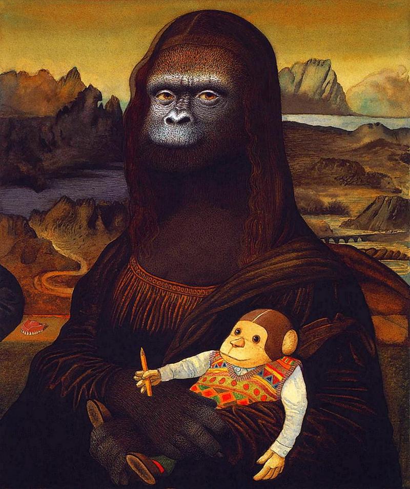 [Animal Art - Anthony Browne] (Gorilla) Willy's Pictures - The Mysterious Smile; DISPLAY FULL IMAGE.
