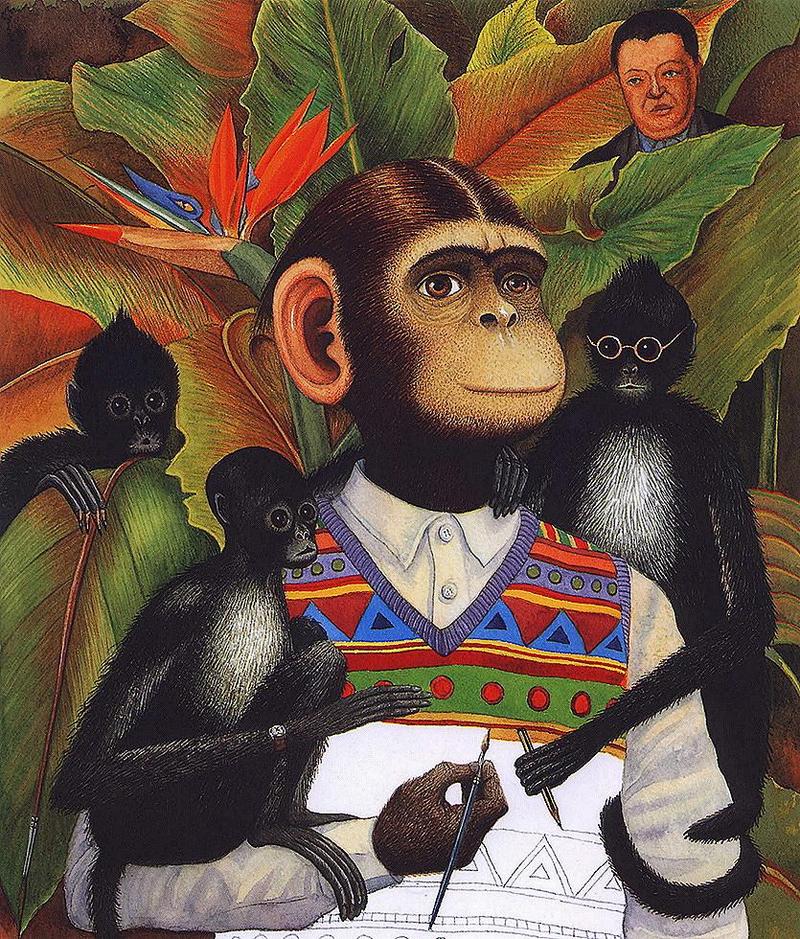 [Animal Art - Anthony Browne] (Gorilla) Willy's Pictures - Nearly a Self Portrait; DISPLAY FULL IMAGE.