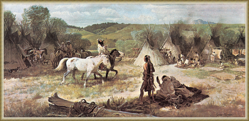 [zFox SWD Scan] The Western Paintings of John Clymer 021 Sioux Camp, 1972; DISPLAY FULL IMAGE.