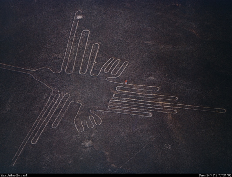 [B14 SLR: Yann Arthus-Bertrand] Humming-bird drawing in Nazca; DISPLAY FULL IMAGE.