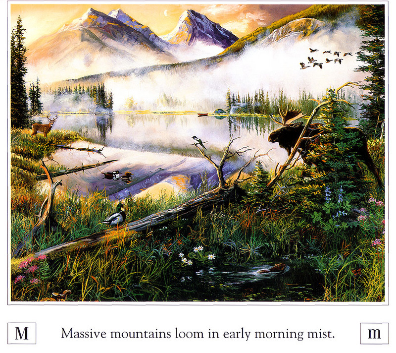 [Danielle scan] A Mountain Alphabet by Andrew Kiss - Mm; DISPLAY FULL IMAGE.