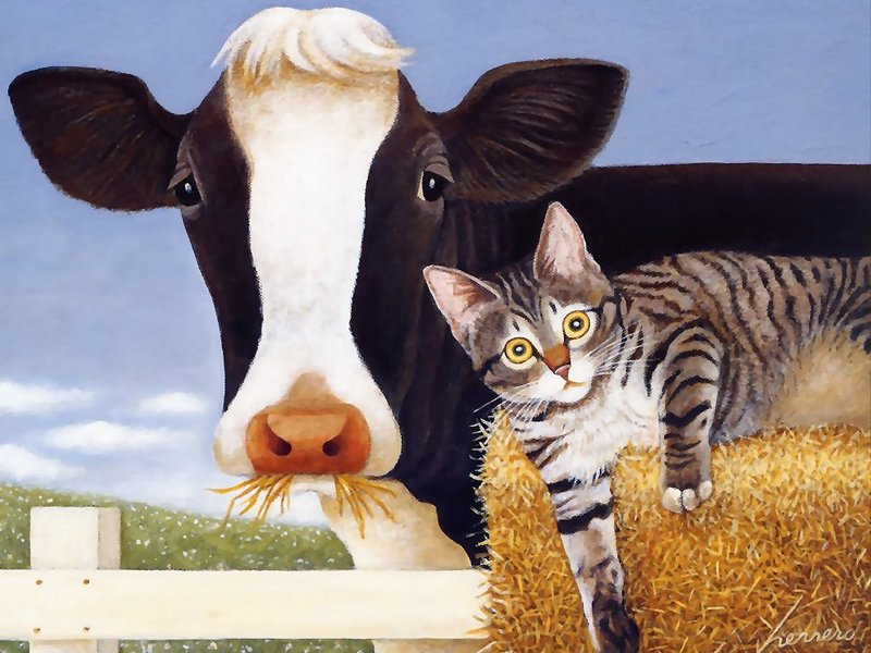[Animal Art - Herrero Lowell] Cat & Cow; DISPLAY FULL IMAGE.