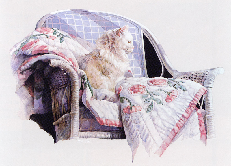 [Animal Art - Nancy Noel] Cat on a Quilt; DISPLAY FULL IMAGE.