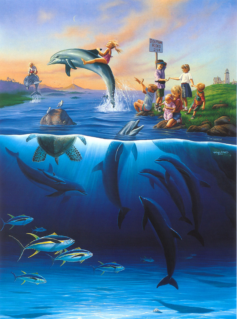 [Animal Art - Jim Warren] Dolphin Rides; DISPLAY FULL IMAGE.