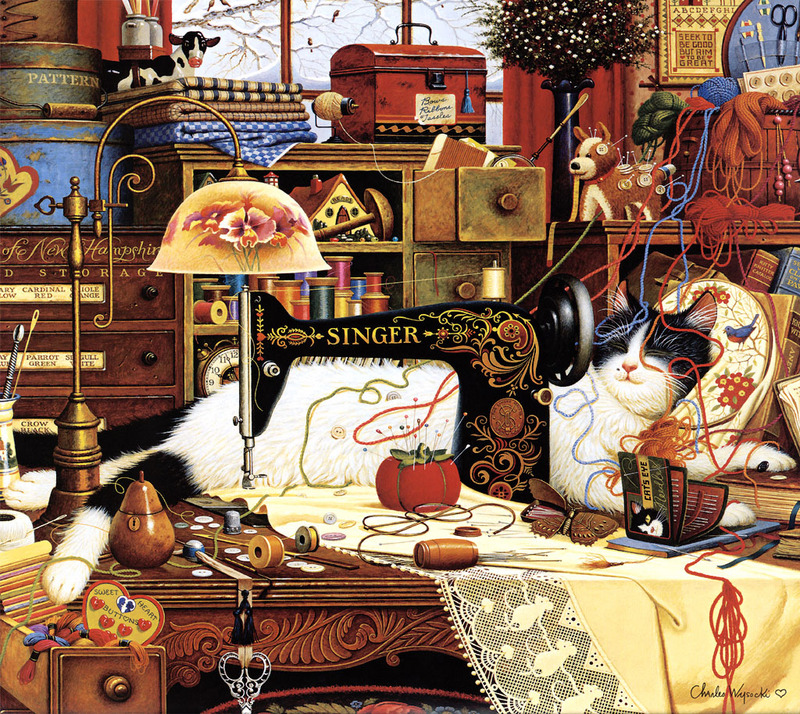 [Flowerchild scan] Charles Wysocki - 2002 Cat Calendar; DISPLAY FULL IMAGE.