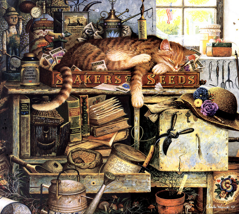 [Flowerchild scan] Charles Wysocki - 2002 Cat Calendar; DISPLAY FULL IMAGE.