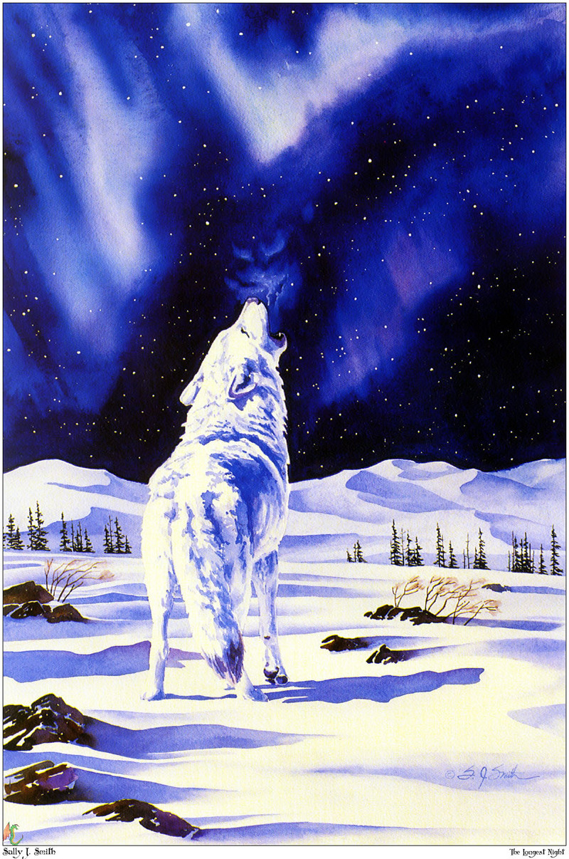 [Fafnir Scan - Sally J. Smith] 'Wolf Sprit' - 1997 Calendar - The Longest Night; DISPLAY FULL IMAGE.