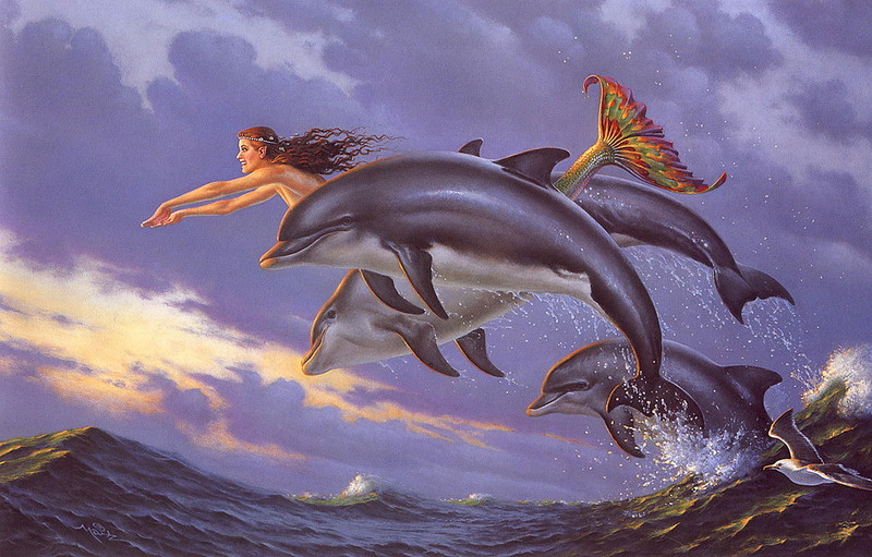 [D. Maitz] Chasing the Wind (Dolphins & Mermaid); DISPLAY FULL IMAGE.