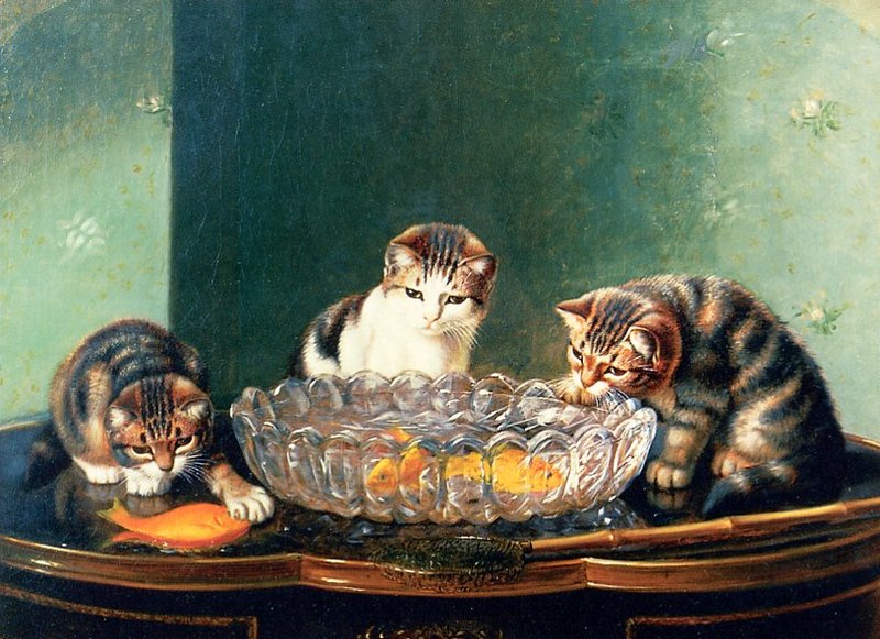 [EndLiss scan - Animal Art] Horatio Henry Couldery - The Fishing Party (kittens); DISPLAY FULL IMAGE.
