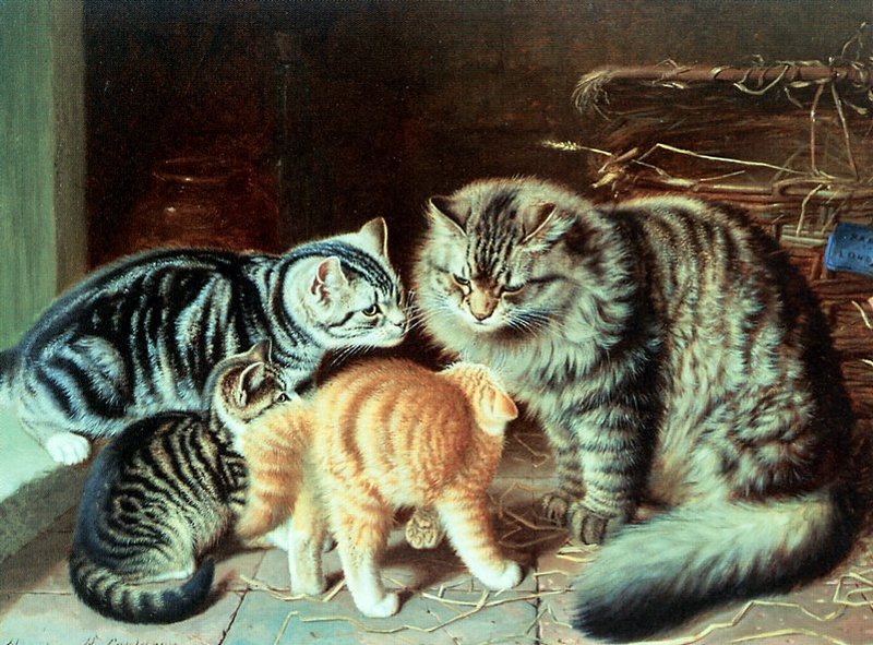 [EndLiss scan - Animal Art] Horatio Henry Couldery - The New Arrival (kittens); DISPLAY FULL IMAGE.