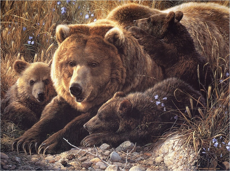 [Elon Animal Scans] Painted by Carl Brenders, Close to Mom (Brown Bears); DISPLAY FULL IMAGE.