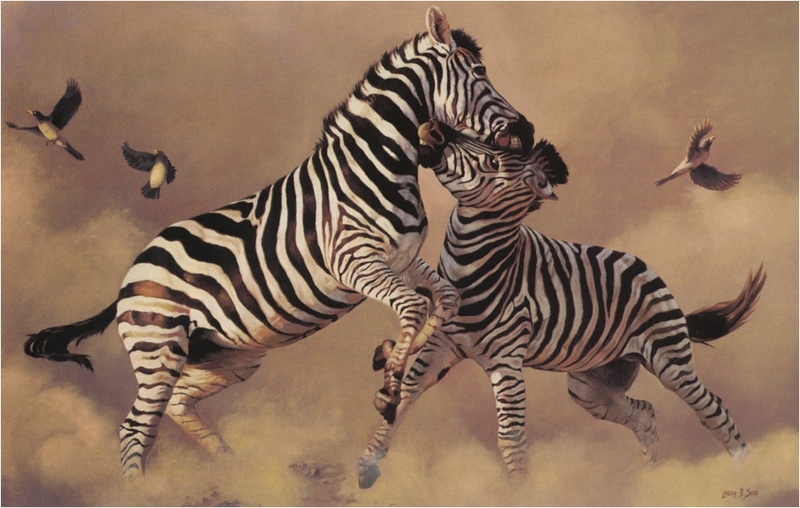 [Elon Animal Scans] Painted by Lindsay B. Scott, Zebras, The Contenders; DISPLAY FULL IMAGE.