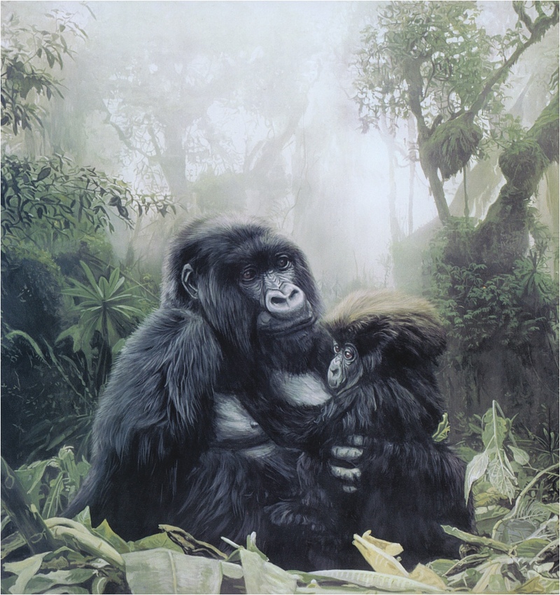 [Elon Animal Scans] Painted by Terry Isaac, Gorillas, Refuge; DISPLAY FULL IMAGE.
