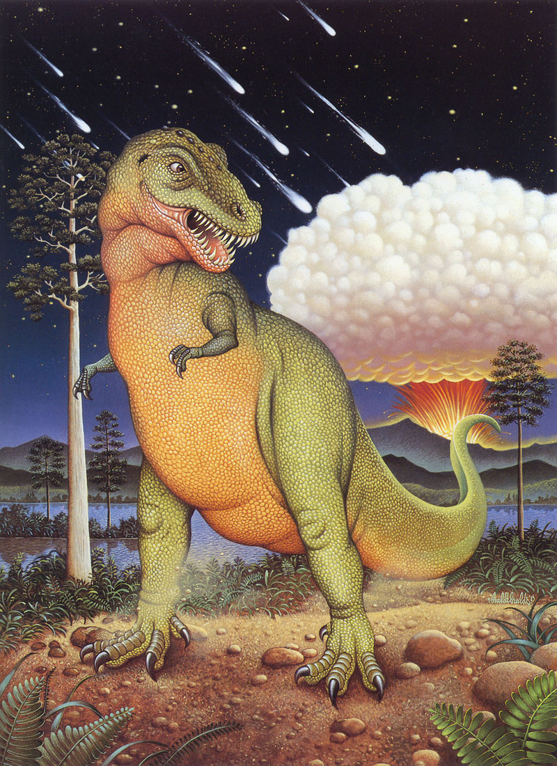[FlowerChild scans] Painted by Braldt Bralds, Did Comets Kill the Dinosaurs?; DISPLAY FULL IMAGE.