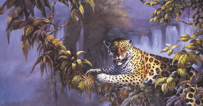 [FlowerChild scans] Painted by Gamini Ratnavira, Spirit of Iguazu (Jaguar); DISPLAY FULL IMAGE.