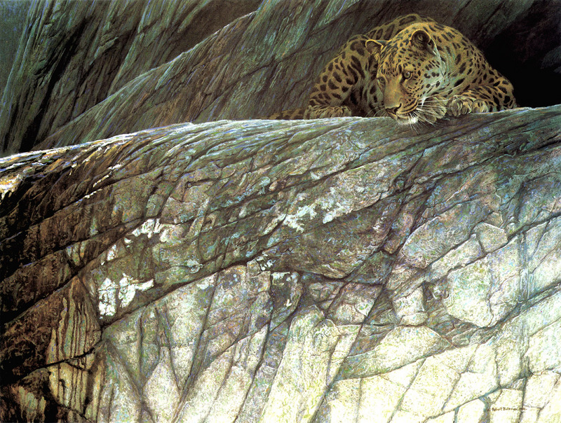 [FlowerChild scans] Painted by Robert Bateman, Leopard Ambush; DISPLAY FULL IMAGE.
