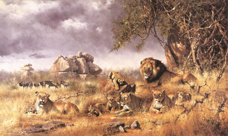 [FlowerChild scans] (Big Cats) Painted by Eric Forlee, Zimbabwe Royal Family; DISPLAY FULL IMAGE.