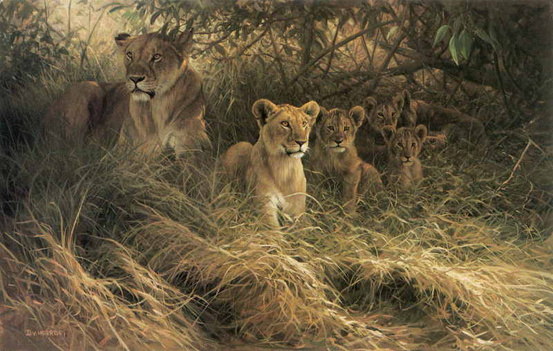 [FlowerChild scans] (Big Cats) Painted by Dick Van Heerde, Mother's Pride; DISPLAY FULL IMAGE.