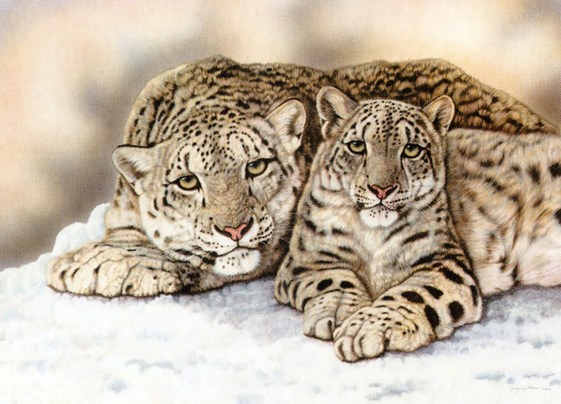 [FlowerChild scans] (Big Cats) Painted by Jacquie Vaux, Mother and Cub; DISPLAY FULL IMAGE.