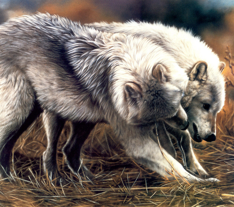 CPerrien scan] Paintings of Lesley Harrison - 2002 Calendar, The Spirit of Wolves; DISPLAY FULL IMAGE.