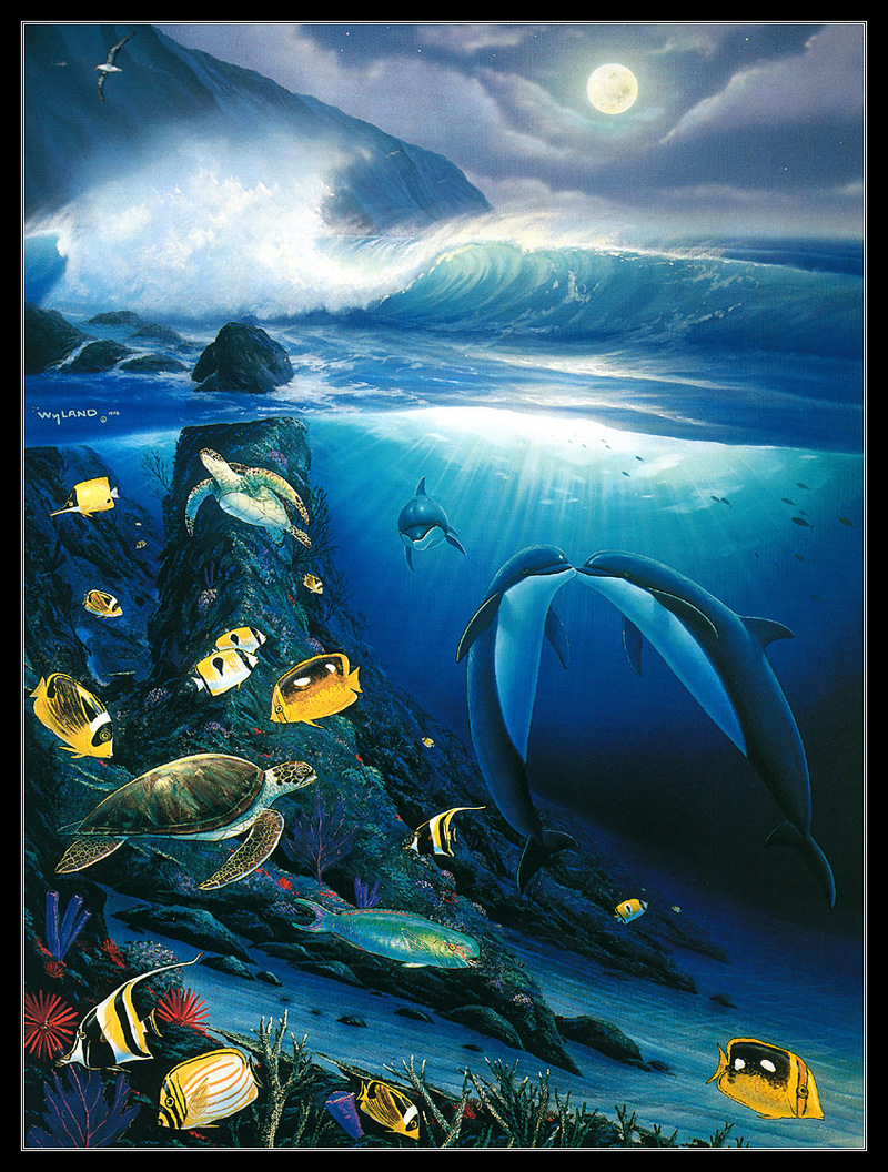 [CPerrien scan] Paintings of Robert Wyland - Marine Life 2000 Calendar; DISPLAY FULL IMAGE.