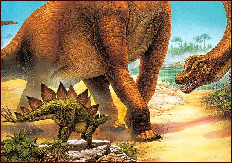 [LRS Art Medley] Dinosaurs by Alex Ebel, Brachiosaurus & Stegosaurus; DISPLAY FULL IMAGE.