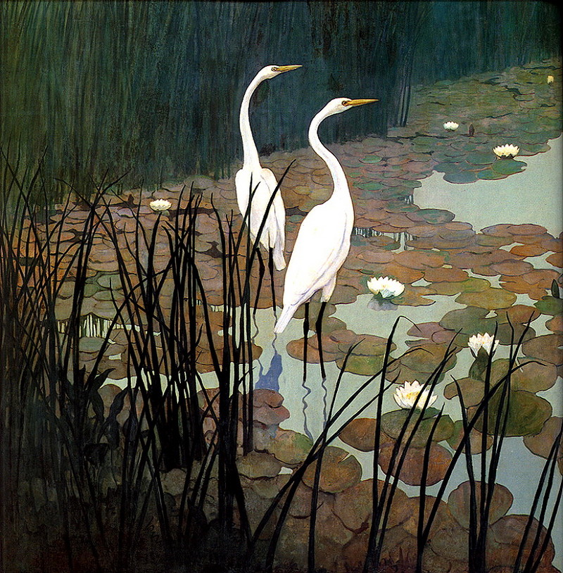 [LRS Art Medley] N.C. Wyeth, Egrets; DISPLAY FULL IMAGE.