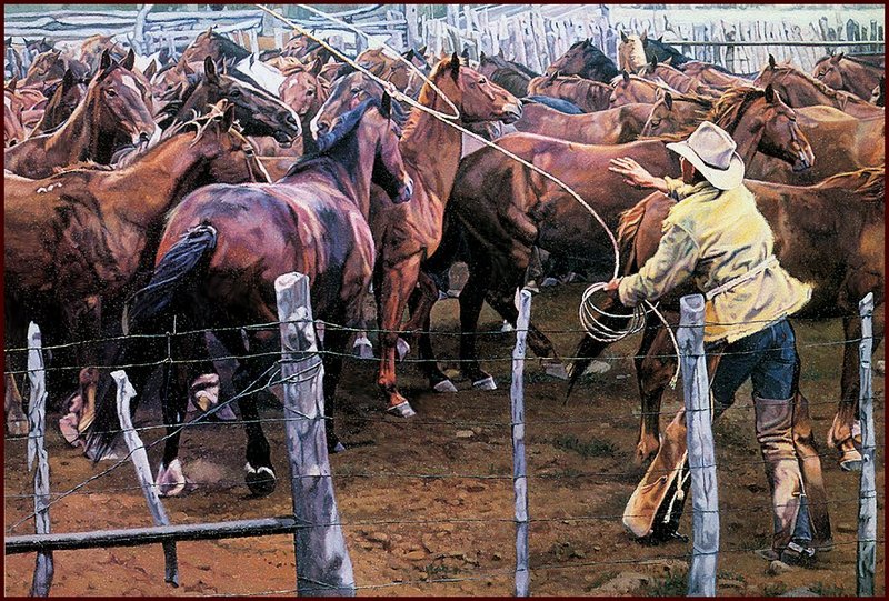 [LRS Animals In Art] Wayne Justus, Catching Horses; DISPLAY FULL IMAGE.